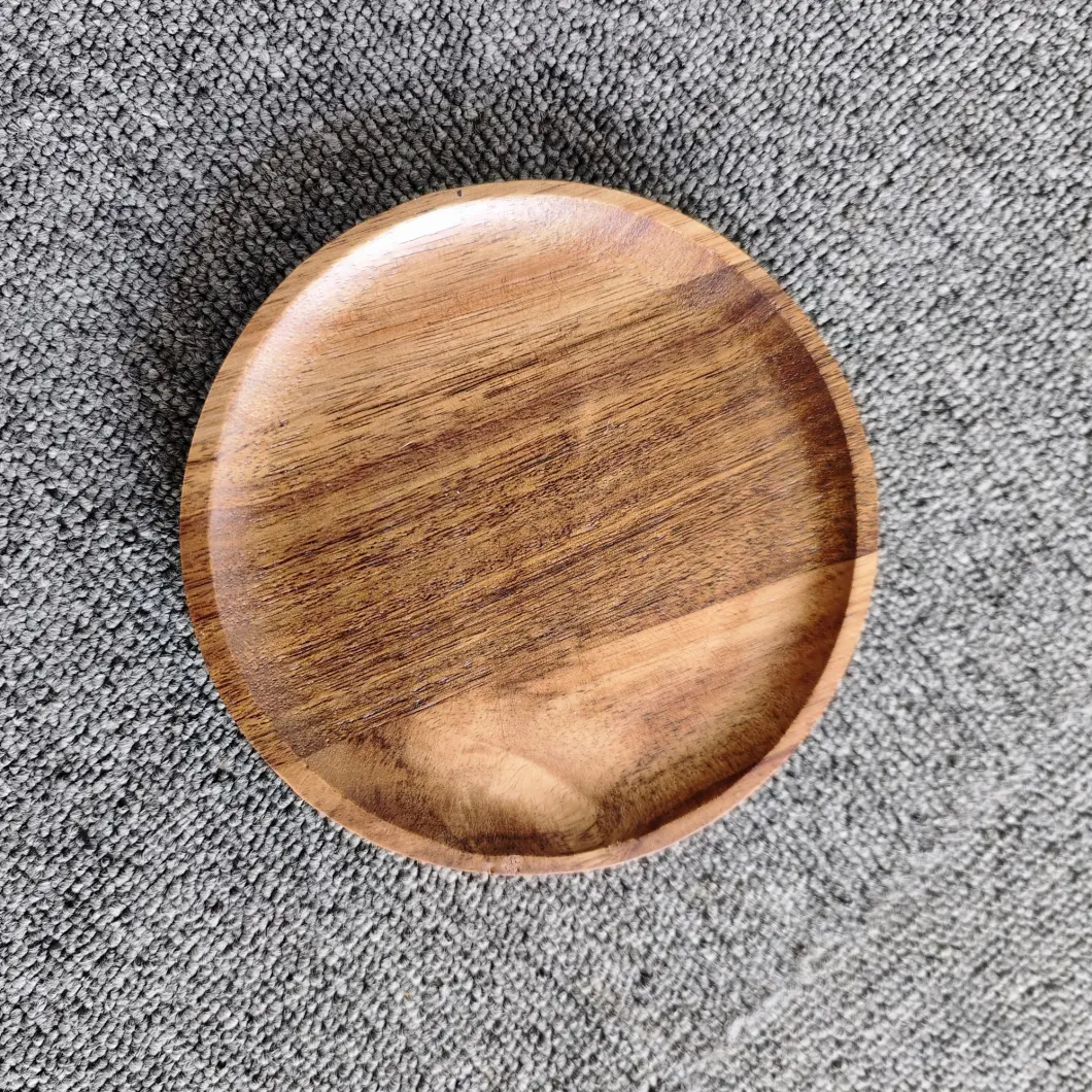 Wholesale Home Kitchen Round Solid Wood Acacia Wooden Coffee Tea Platter Food Serving Trays