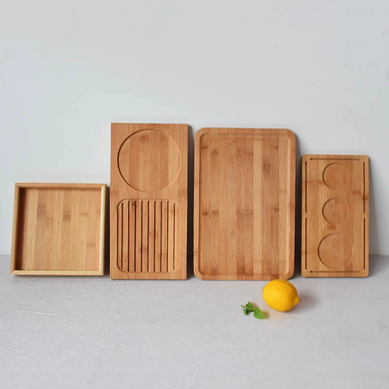 Bamboo Wood Serving Tray with Handles for Food, Breakfast Tray, Party Platter, Nesting, Kitchen and Dining