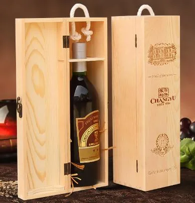 Creative Assembled Wood Red Wine Box with Rope Handle