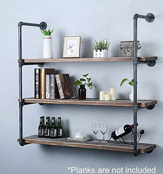 Home Furniture DIY Industrial Retro 3-Tier Wall Mount Iron Pipe Wood Shelf