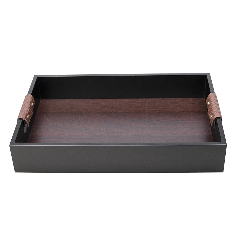 Sawtru Wood Rectangular Display Food Ramadan Black Serving Tray for Tea Nuts Home Decorative