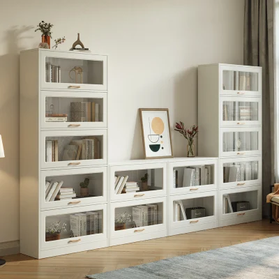 13solid Teak Wood Modern Glass Simple Living Room Bookcase Library Combined Wall Kids Bookshelf