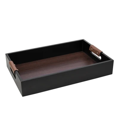 Sawtru Wood Rectangular Display Food Ramadan Black Serving Tray for Tea Nuts Home Decorative