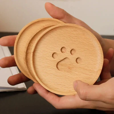 Round Shape Rubber Wood Cup Coasters for Drinking