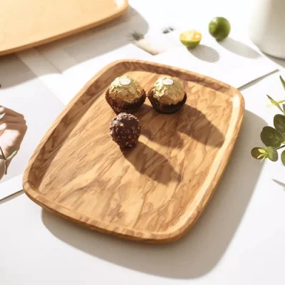 Solid Olive Wood Serving Tray for Coffee Snacks Appetizer Cake Food Bread Fruit